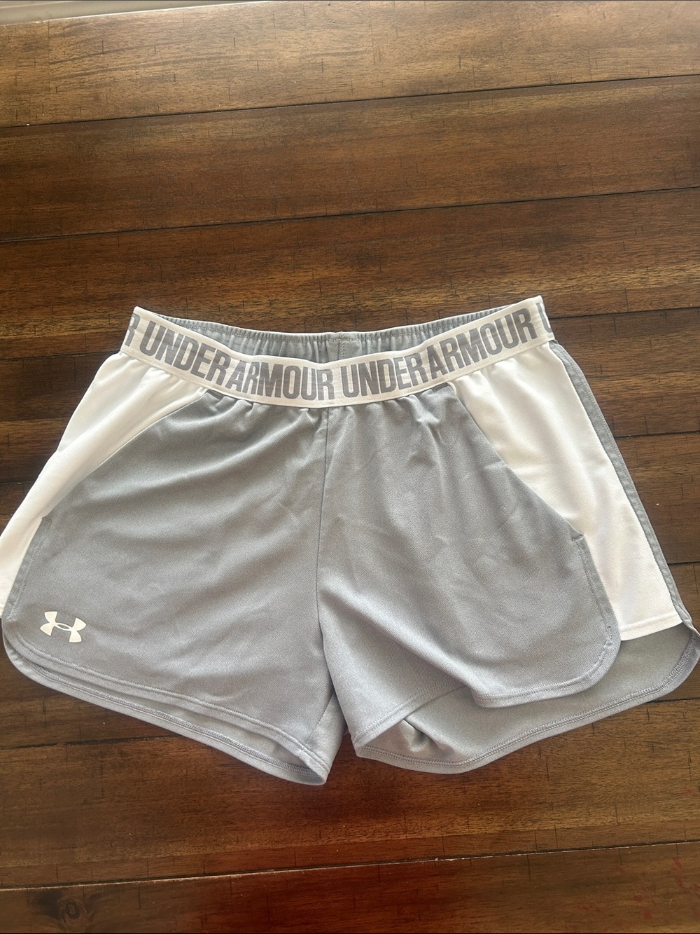 Under Armour Women's Light Gray and White Athletic Shorts